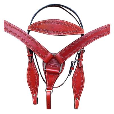 BHPA321M-HILASON WESTERN BARB WIRE LEATHER HORSE BRIDLE HEADSTALL BREAST COLLAR MAHOGANY