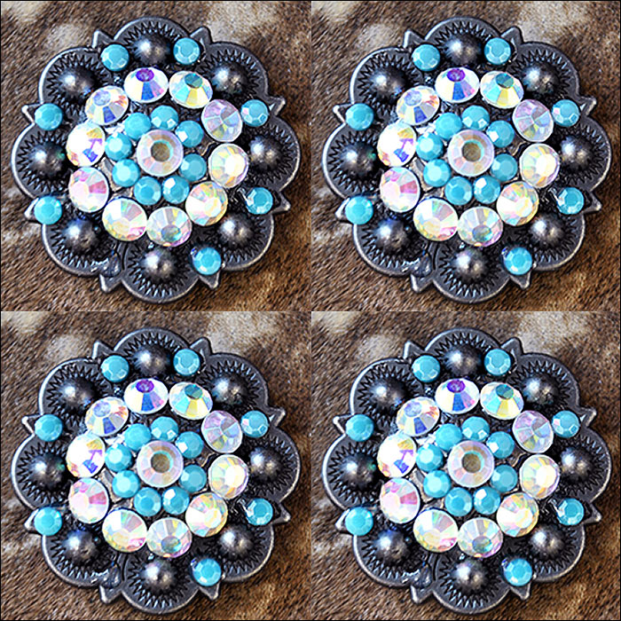 Western Screw Back Concho 1.25 In Turquoise Ab Crystal Saddle Cowgirl Set Of 2//