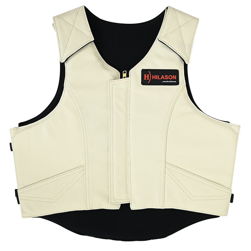 Hilason Bull Riding Pro Rodeo Leather Vest Gear Equipment White U-00ND