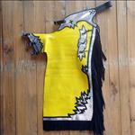 HILASON BULL RIDING GENUINE LEATHER RODEO WESTERN CHAPS YELLOW BLACK SILVER