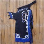 F54 HILASON BULL RIDING SMOOTH LEATHER PRO RODEO WESTERN CHAPS BLACK BLUE WHITE