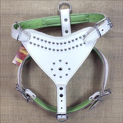 HSDH146-HILASON PADDED GENUINE WHITE LEATHER DOG HARNESS