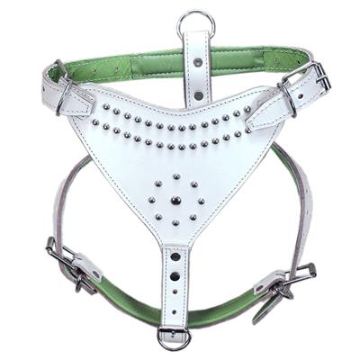 HSDH146-HILASON PADDED GENUINE WHITE LEATHER DOG HARNESS