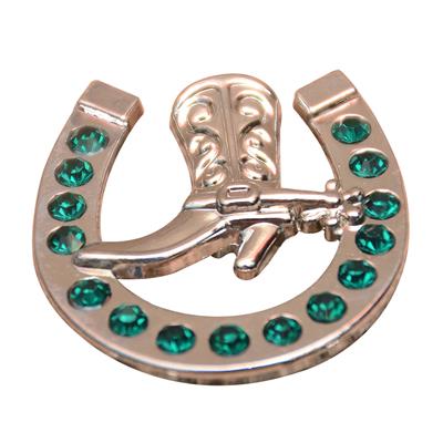HSCN008-Crystal Rhinestone Bling Conchos Horseshoe Design with Emerald Crystal 1.25in