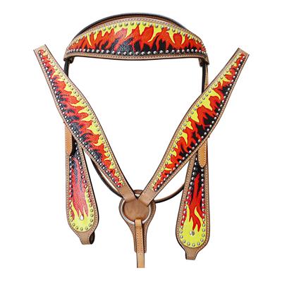 BHPA512-NEW HILASON TACK WESTERN HAND PAINT LEATHER HORSE BRIDLE HEADSTALL BREAST COLLAR