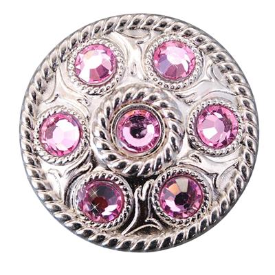 HSCN080-NICKLE FINISH PINK CONCHOS WHEEL SHAPE WITH ROPE EDGE