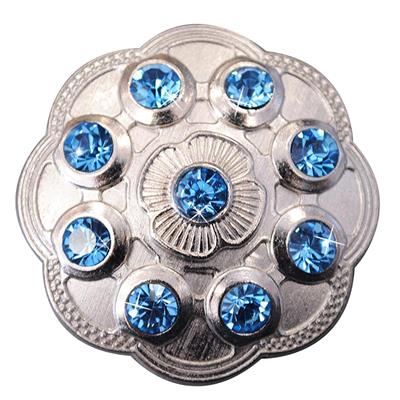 HSCN086-NICKLE FINISH BLUE CONCHOS FLORAL SHAPE