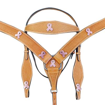 BHPA319CN056-HILASON WESTERN HAND TOOLED LEATHER HORSE HEADSTALL & BREAST COLLAR SET  CONCHOS
