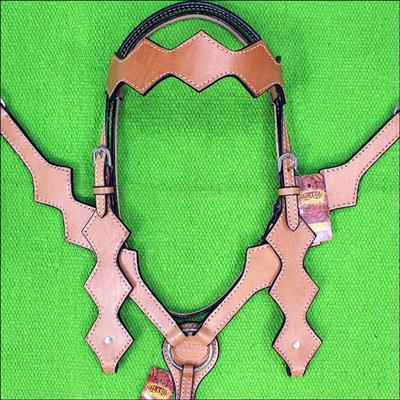 BHPA902-NEW HILASON WESTERN LEATHER HORSE BRIDLE HEADSTALL BREAST COLLAR SET - NATURAL