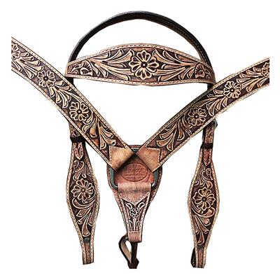 BHPA326RODB-HILASON WESTERN RUSTIC VINTAGE LEATHER HORSE BRIDLE HEADSTALL BREAST COLLAR