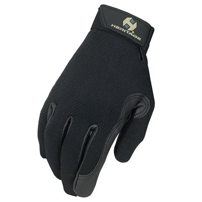 HE-HG100-S83 HERITAGE PERFORMANCE RIDING GLOVES HORSE EQUESTRIAN - BLACK