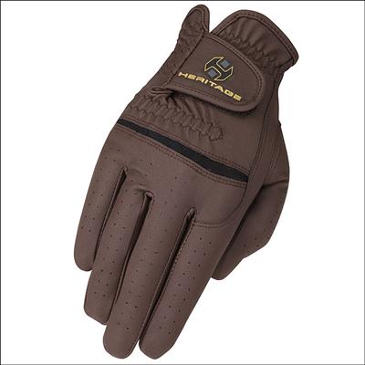 HE-HG210-S130 HERITAGE PREMIER SHOW RIDING GLOVES HORSE EQUESTRIAN - CHOCOLATE