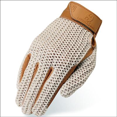 HE-HG274-S51 HERITAGE CROCHET RIDING GLOVES HORSE EQUESTRIAN NATURAL/TAN