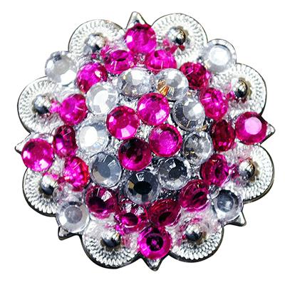 HSCN050-039-HOT PINK CLEAR CRYSTALS BERRY CONCHO RHINESTONE HEADSTALL SADDLE TACK BLING