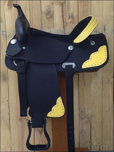 HSCS801YL-HILASON WESTERN CORDURA TRAIL PLEASURE SADDLE BLACK WITH YELLOW LEATHER INLAY