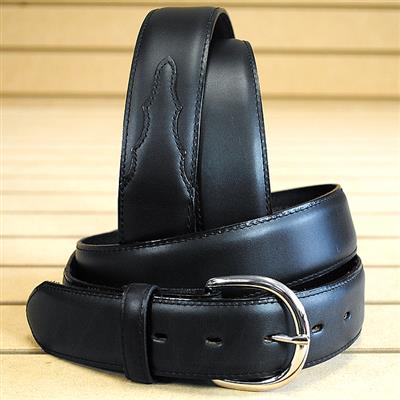 BR-53713-CLASSIC OILED WESTERN LEATHER STRAIGHT MEN BELT BLACK    MADE IN THE USA