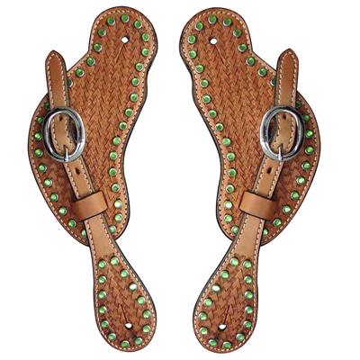 BHPS120-Spur Straps Green Rhinestones