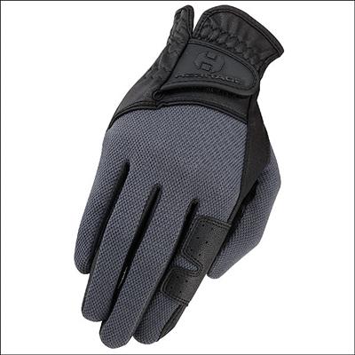 HE-HG246-HERITAGE X-COUNTRY GLOVE HORSE RIDING LEATHER STRETCHABLE BLACK GREY