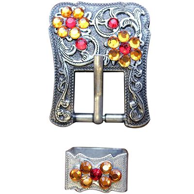 HSCN055LSAMTOP-SIAM TOPAZ CRYSTALS ANTIQUE SILVER FINISH BUCKLE SET BELT HEADSTALL