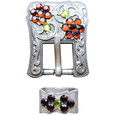HSCN055PERSTOP-PERIDOT TOPAZ CRYSTALS ANTIQUE SILVER FINISH BUCKLE SET BELT HEADSTALL