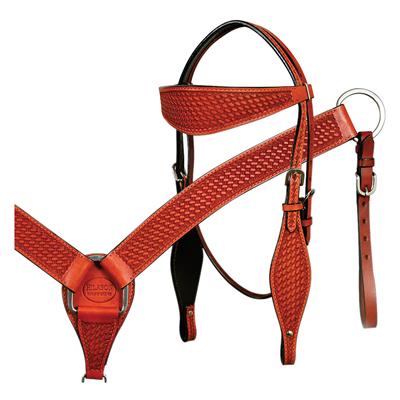 BHPA319M-HILASON WESTERN HAND TOOL LEATHER HORSE HEADSTALL BRIDLE BREAST COLLAR MAHOGANY