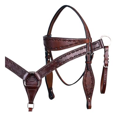 BHPA321DB-HILASON WESTERN BARB WIRE LEATHER HORSE BRIDLE HEADSTALL BREAST COLLAR BROWN