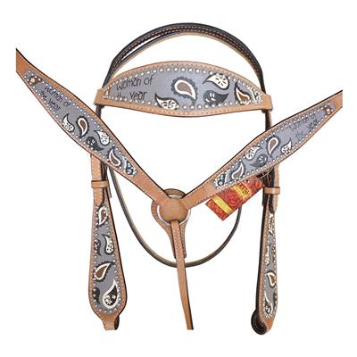 BHPA596-HILASON WESTERN LEATHER HORSE BRIDLE HEADSTALL BREAST COLLAR HAND PAINT PAISLEY