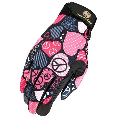 HE-HG122-HERITAGE PERFORMANCE HORSE RIDING GLOVE LYCRA LEATHER PEACE LOVE