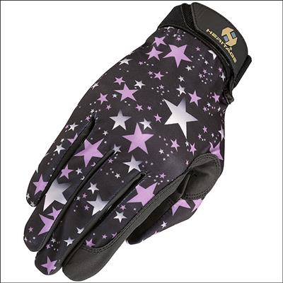HE-HG128-HERITAGE PERFORMANCE HORSE RIDING GLOVE LYCRA LEATHER STARS