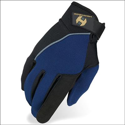 HE-HG252-HERITAGE COMPETITION HORSE RIDING GLOVE LYCRA NYLON LEATHER NAVY/BLACK