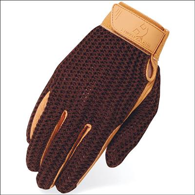 HE-HG275-HERITAGE CROCHET LEATHER HORSE RIDING EQUESTRIAN GLOVE BROWN/TAN