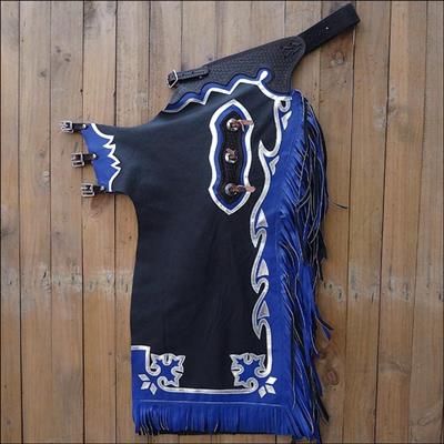 HSCH541-F541 HILASON BRONC BULL RIDING SMOOTH LEATHER RODEO WESTERN CHAPS BLACK BLUE