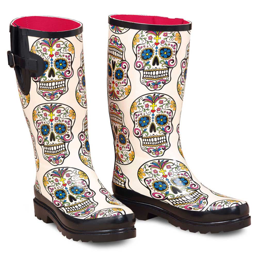 C-0-07 Size 7 Rain Boots M&F Western Womens Cream Sugar Skull Round Toe ...