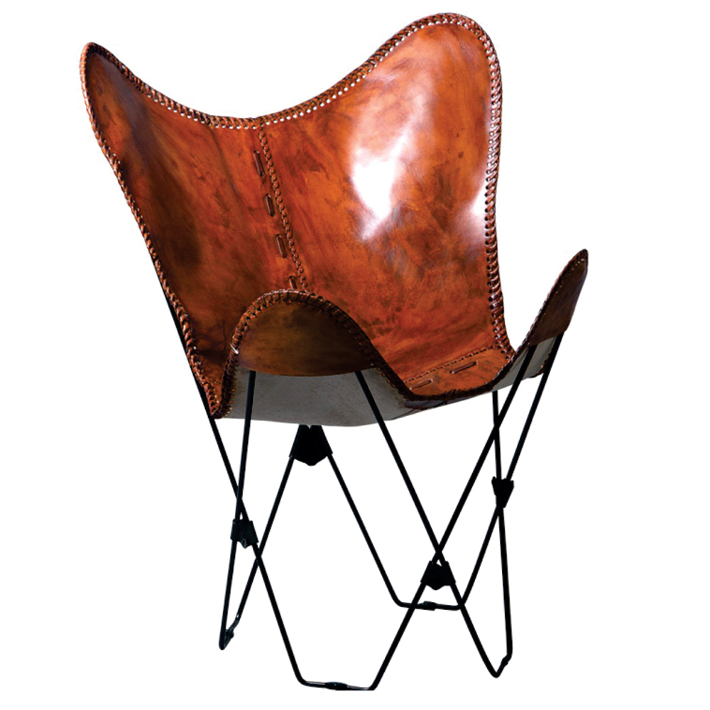 CTY02 Pair Genuine Leather Butterfly Chair Folding Modern Sling Accent