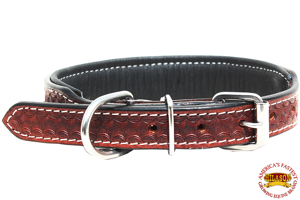 Hilason Heavy Duty Genuine Leather Dog Collar Padded Brown Crystals U