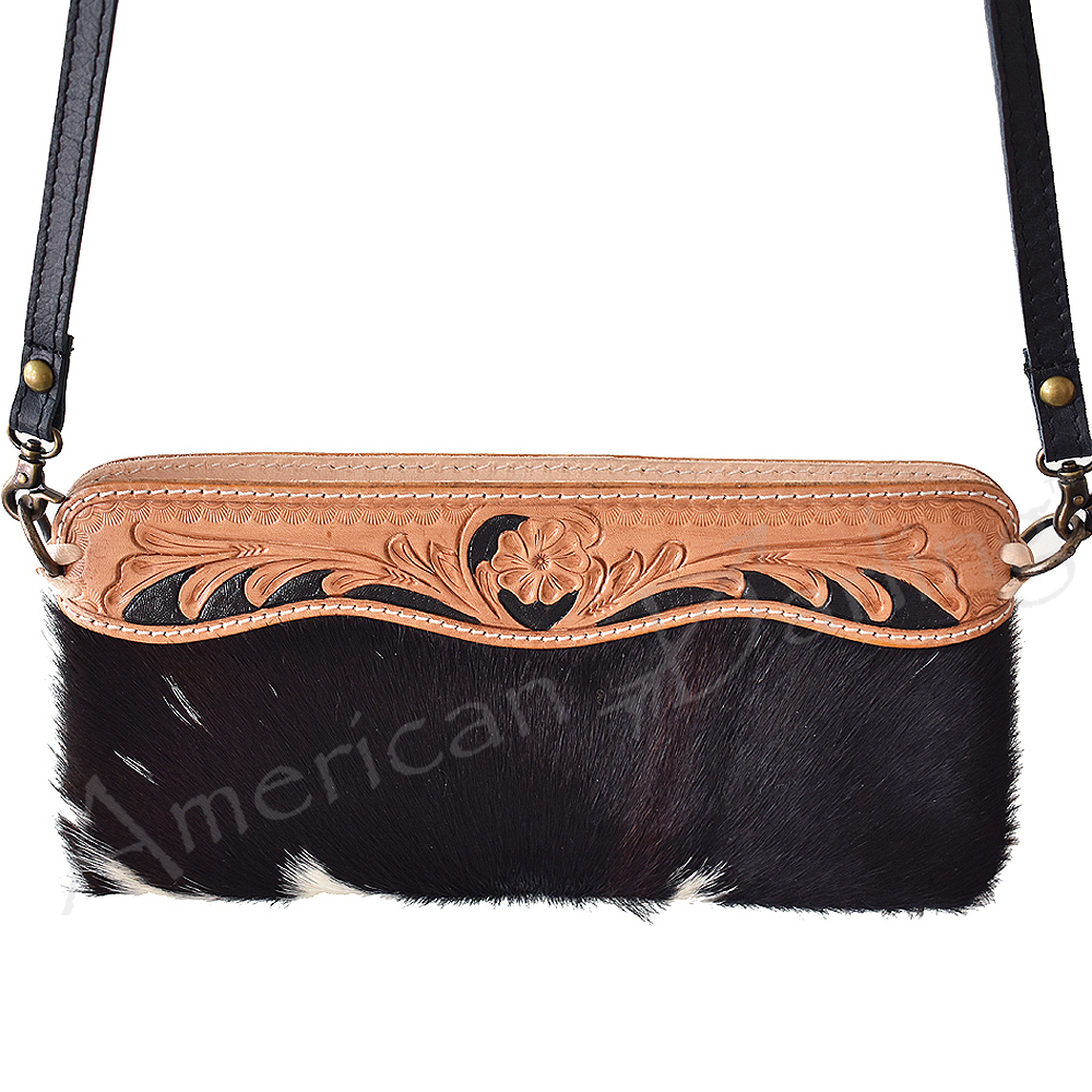 AD American Darling Small Crossbody Hand Tooled Hair On Genuine Leather Western - Picture 12 of 35