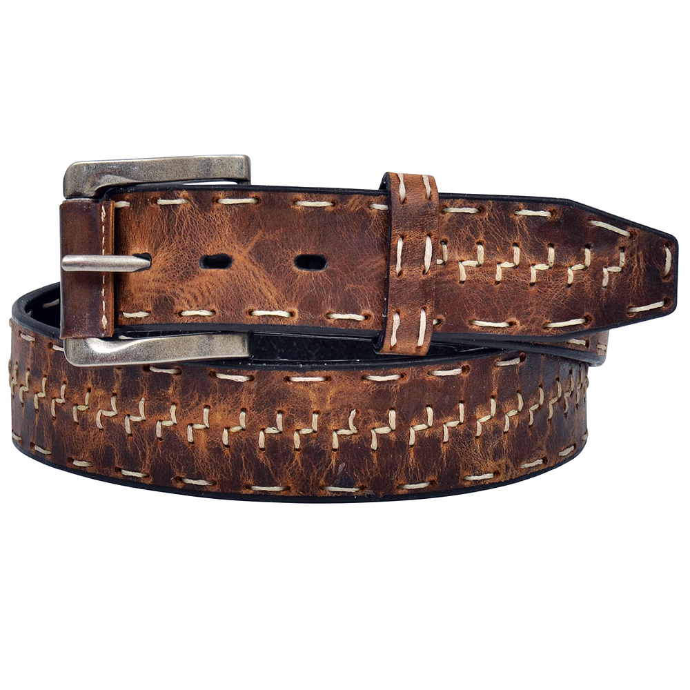3D Western Mens Belt Leather Stitching Brown 1199