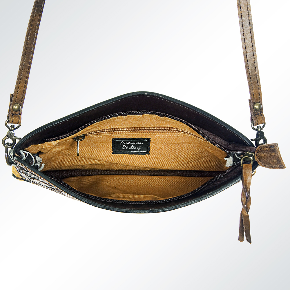 AD American Darling Small Crossbody Hand Tooled Hair On Genuine Leather Western - Picture 27 of 35