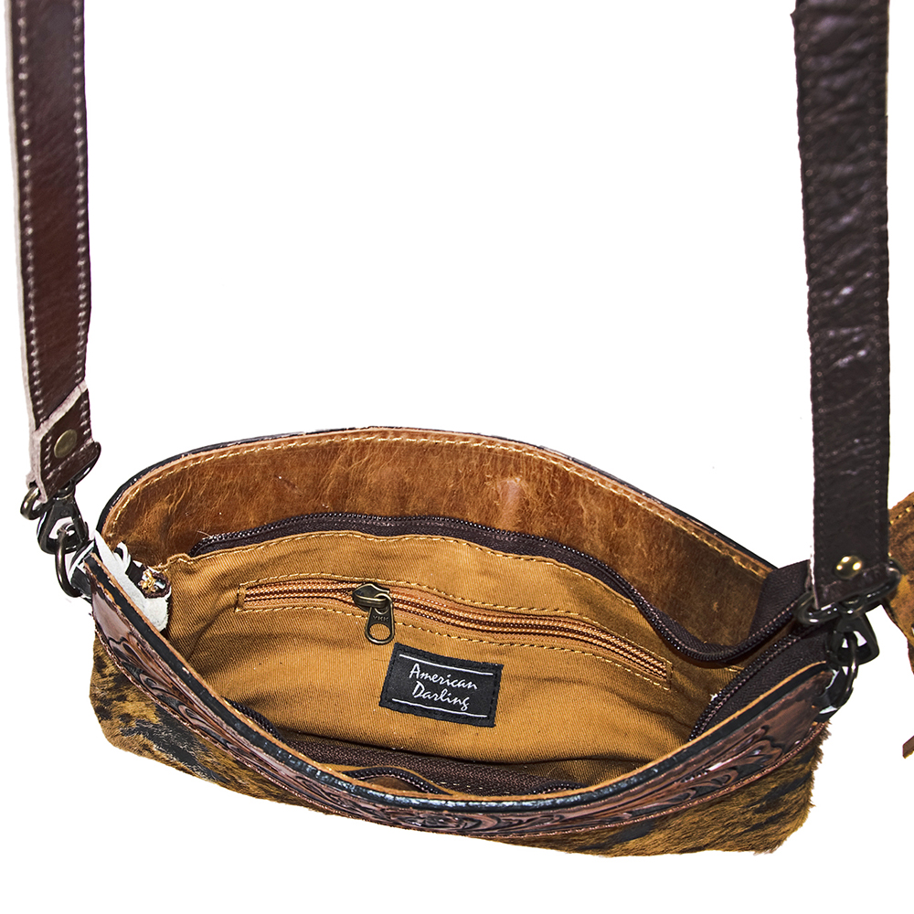 AD American Darling Small Crossbody Hand Tooled Hair On Genuine Leather Western - Picture 33 of 35
