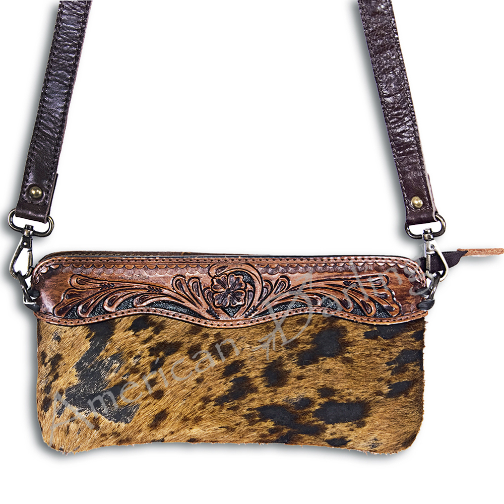 AD American Darling Small Crossbody Hand Tooled Hair On Genuine Leather Western - Picture 31 of 35