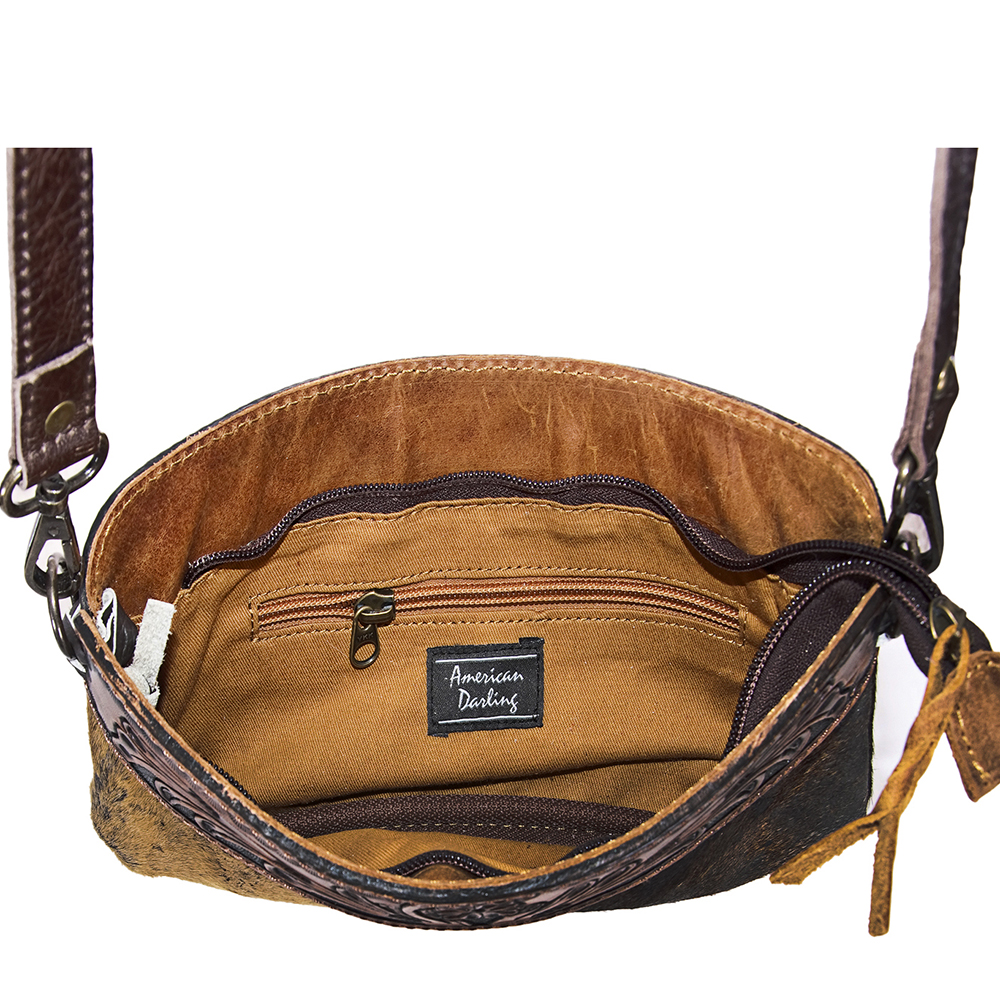 AD American Darling Small Crossbody Hand Tooled Hair On Genuine Leather Western - Picture 11 of 35