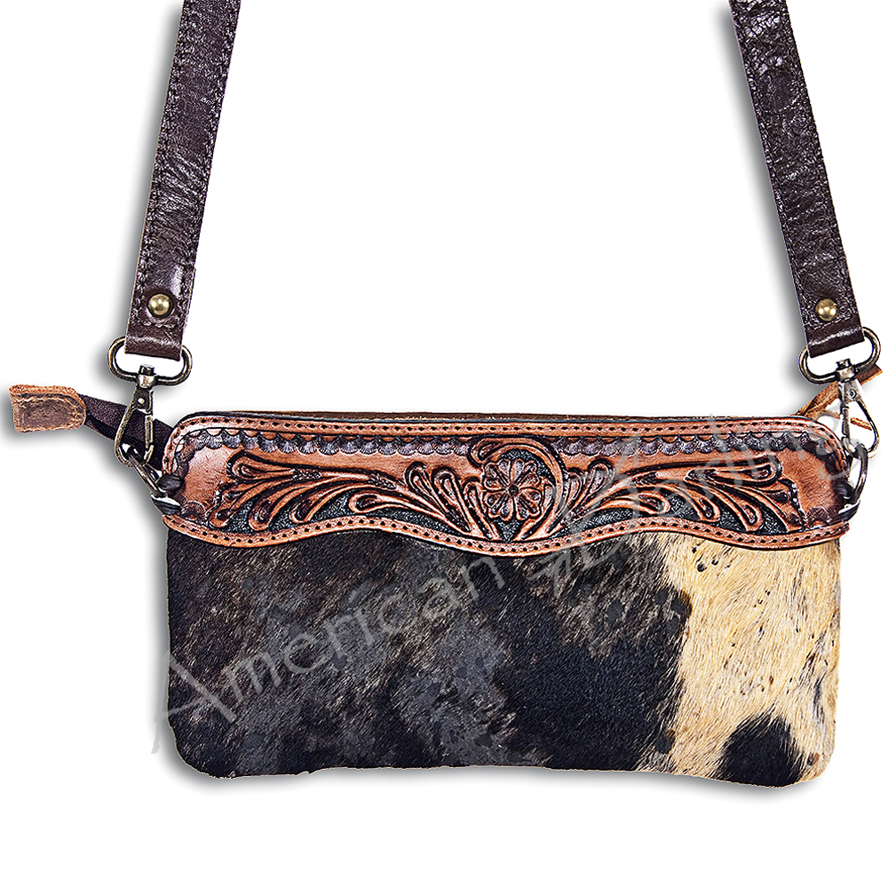 AD American Darling Small Crossbody Hand Tooled Hair On Genuine Leather Western - Picture 9 of 35