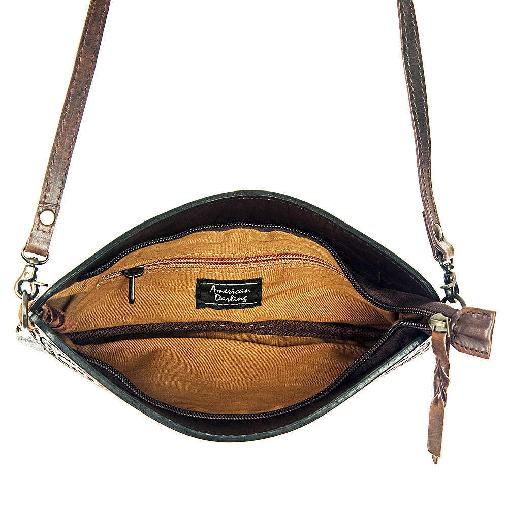 AD American Darling Small Crossbody Hand Tooled Hair On Genuine Leather Western - Picture 8 of 35