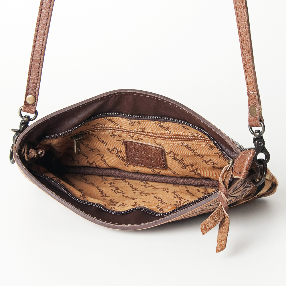 AD American Darling Small Crossbody Hand Tooled Hair On Genuine Leather Western - Picture 21 of 35