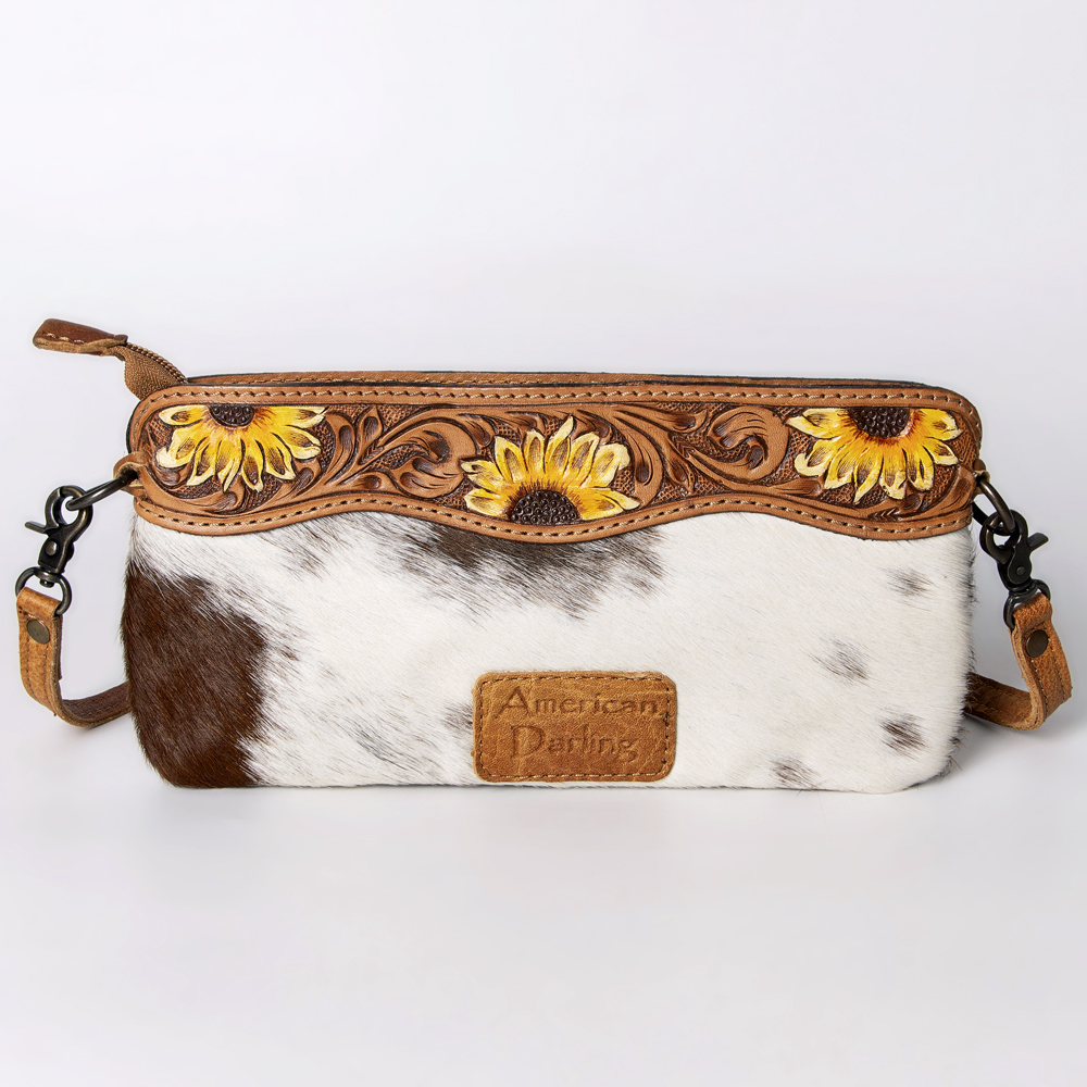 AD American Darling Small Crossbody Hand Tooled Hair On Genuine Leather Western - Picture 16 of 35