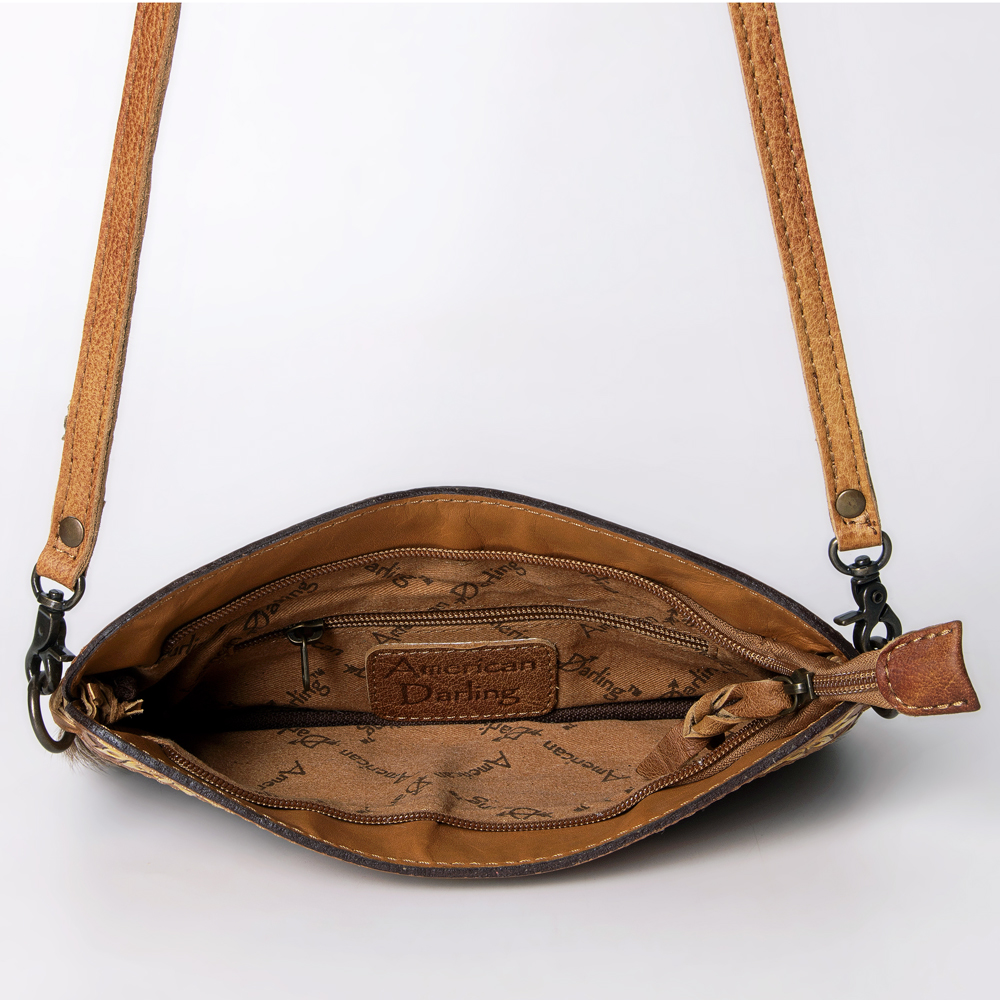 AD American Darling Small Crossbody Hand Tooled Hair On Genuine Leather Western - Picture 17 of 35