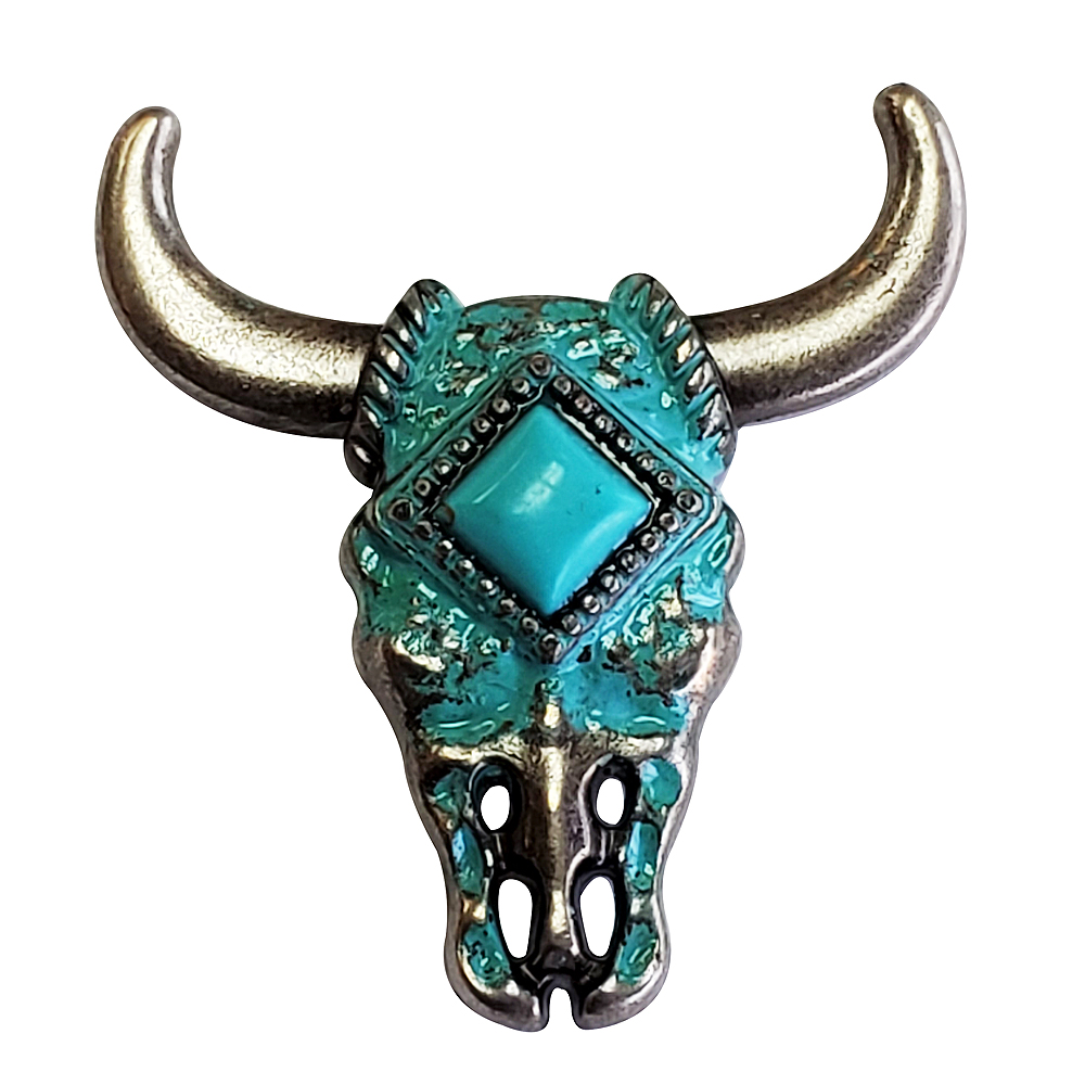 Concho antiguo para caballo Hilason de 1 1/2" níquel con cabeza de dirección turquesa - Imagen 4 de 8