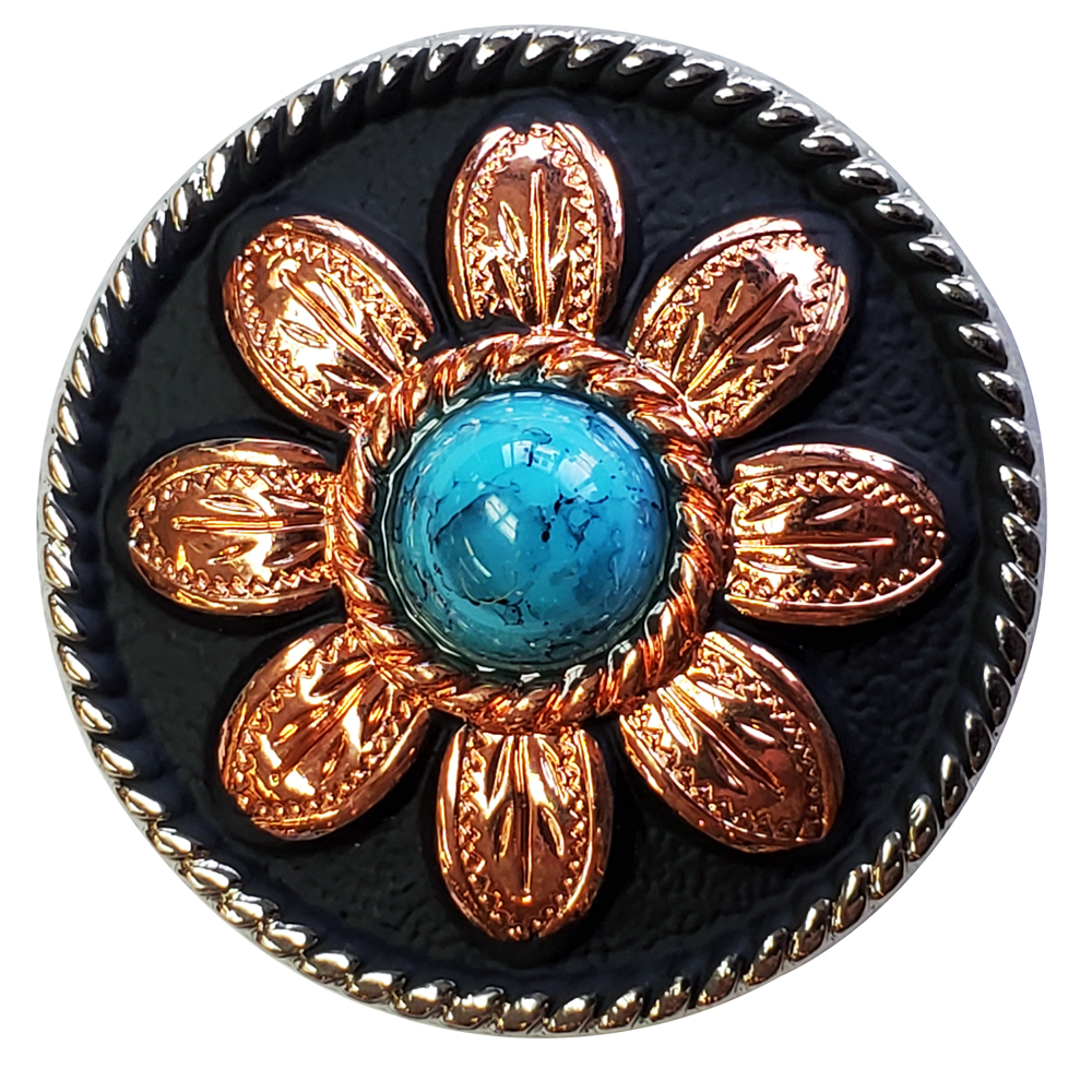 HS 1 1/2" Hilason Western Horse Concho Acabado 2 Tonos Con Piedra Turquesa Negra - Imagen 4 de 7