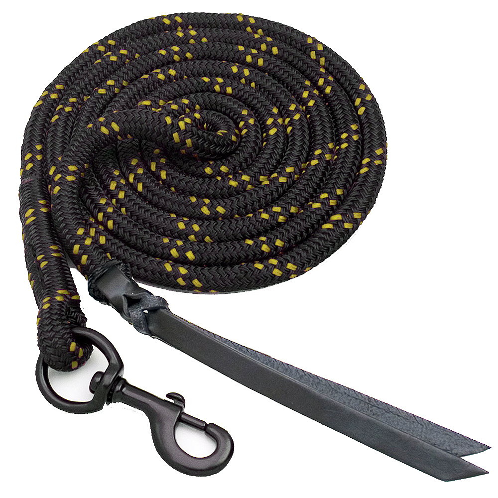 CBKGD 12 Ft Blocker Horse Lead Rope W/ Double Leather Popper Gold