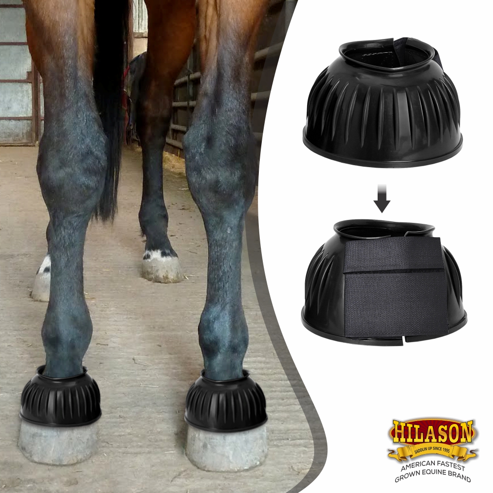 BH Hilason Western Horse PVC Ribbed Double Hook & Loop Leg Bell Boots - Picture 7 of 64
